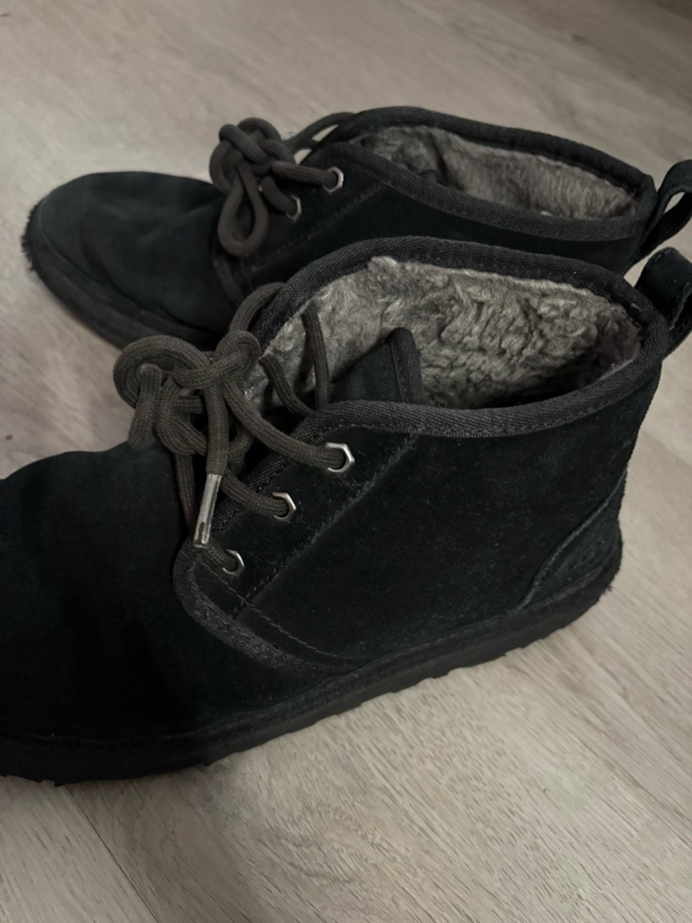 UGG Black Suede Lace-Up Shearling Rain & Snow Boots